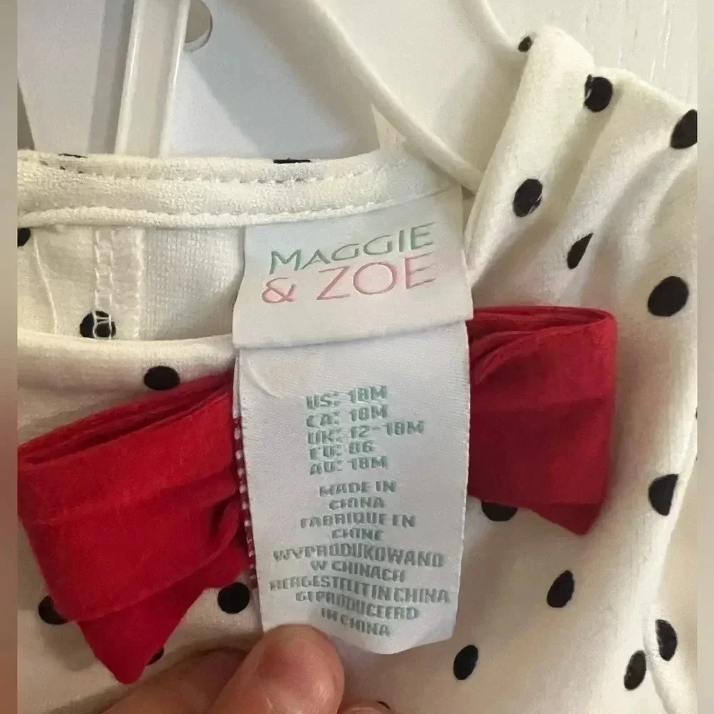 Maggie and Zoe 3 piece Matching Polka dot top and headband with red pants
